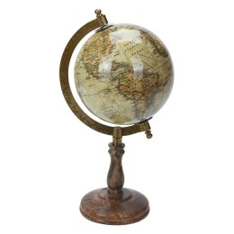 Dekoracyjny globus świata beżowy 28 cm Dekoracyjny globus w stylu Retro z metalową podpórką, na podstawie wykonanej z drewna man