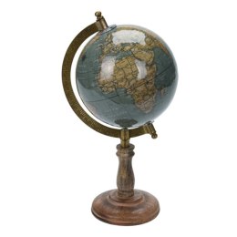 Dekoracyjny globus świata turkus 28 cm Dekoracyjny globus w stylu Retro z metalową podpórką, na podstawie wykonanej z drewna man