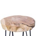 Drewniany stołek z metalowymi nogami Nogi wykonane z metalu, siedzisko z naturalnego drewna tekowego, w stylu industrialnym, o w