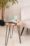 Drewniany stołek z metalowymi nogami Nogi wykonane z metalu, siedzisko z naturalnego drewna tekowego, w stylu industrialnym, o w