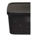 Koszyk do przechowywania czarny 23 cm Czarny pojemnik do przechowywania z pokrywą wykonany z tworzywa sztucznego z ażurowym moty
