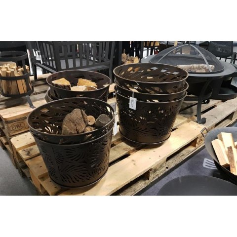 Misa paleniskowa metalowa ażurowa wzór 2 Palenisko ogrodowe, kosz na drewno w postaci okrągłej misy na nóżkach w nowoczesnym sty