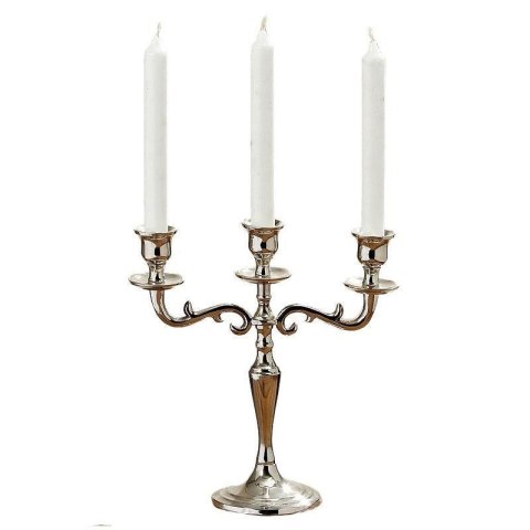 Świecznik trójramienny 26 cm Materiał wykonania aluminium, kolor srebrny, wysokość całkowita 26 cm