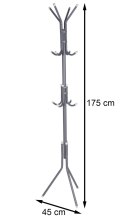 Wieszak stojący metalowy szary 175 cm Wieszak stojący do przedpokoju z 12 haczykami, wykonany z metalu, na płaszcze, kurtki w ko