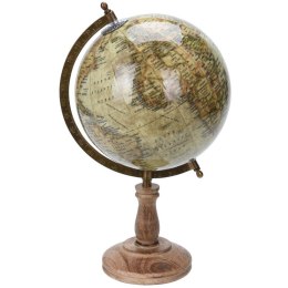 Dekoracyjny globus świata beżowy 38 cm Dekoracyjny globus w stylu Retro z metalową podpórką, na podstawie wykonanej z drewna man