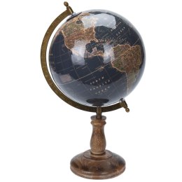 Dekoracyjny globus świata granat 38 cm Dekoracyjny globus w stylu Retro z metalową podpórką, na podstawie wykonanej z drewna man