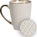 Kubek ceramiczny Queen 370 ml wzór 2 Elegancki kubek do kawy i herbaty, wykonany z ceramiki z wytłaczanym wzorem i dekoracyjną o