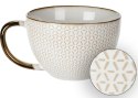 Kubek ceramiczny Queen 460 ml wzór 1 Elegancki, pojemny kubek do kawy i herbaty, wykonany z ceramiki z wytłaczanym wzorem i deko