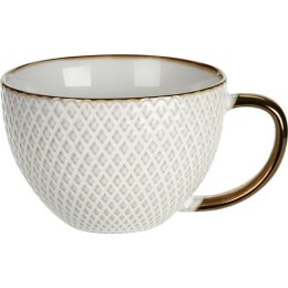 Kubek ceramiczny Queen 460 ml wzór 2 Elegancki, pojemny kubek do kawy i herbaty, wykonany z ceramiki z wytłaczanym wzorem i deko