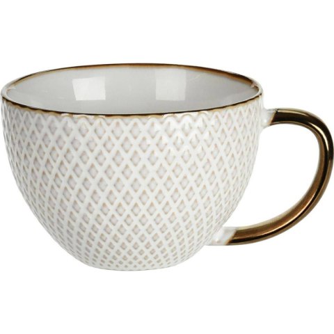 Kubek ceramiczny Queen 400 ml wzór 2 Elegancki, pojemny kubek do kawy i herbaty, wykonany z ceramiki z wytłaczanym wzorem i deko