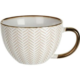 Kubek ceramiczny Queen 460 ml wzór 3 Elegancki, pojemny kubek do kawy i herbaty, wykonany z ceramiki z wytłaczanym wzorem i deko
