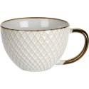 Kubek ceramiczny Queen 400 ml wzór 4 Elegancki, pojemny kubek do kawy i herbaty, wykonany z ceramiki z wytłaczanym wzorem i deko