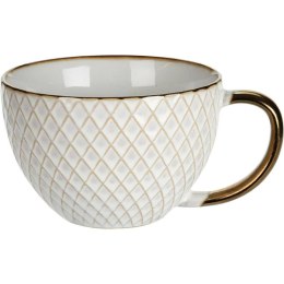 Kubek ceramiczny Queen 460 ml wzór 4 Elegancki, pojemny kubek do kawy i herbaty, wykonany z ceramiki z wytłaczanym wzorem i deko
