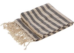 Ręcznik Hammam 90x170 cm pasy czarne Wykonana z bawełny, prostokątna mata plażowa zakończona frędzlami