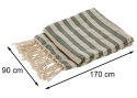 Ręcznik Hammam 90x170 cm pasy zielone Wykonana z bawełny, prostokątna mata plażowa zakończona frędzlami