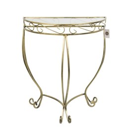 Zdobiona konsola stolik Ava wzór EsyWykonany z metalu, stylowy i solidny ozdobny stoliczek półokrągły w kolorze czarno złotym