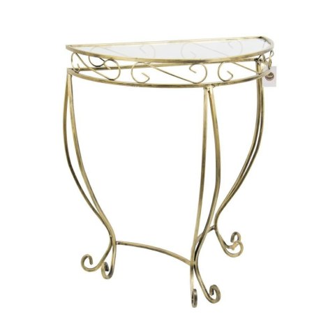 Zdobiona konsola stolik Ava wzór EsyWykonany z metalu, stylowy i solidny ozdobny stoliczek półokrągły w kolorze czarno złotym