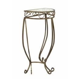 Zdobiona konsola stolik Erik wzór Esy Wykonany z metalu ozdobny stół półokrągły z szklanym blatem w kolorze czarnym w patynie zł