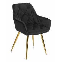 Krzesło pikowane Hana Gold Black Wykonane z aksamitnego, przyjemnego w dotyku materiału w czarnym odcieniu nogi wykonane z metal