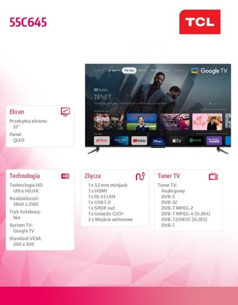 Telewizor QLED 55 cali 55C645
