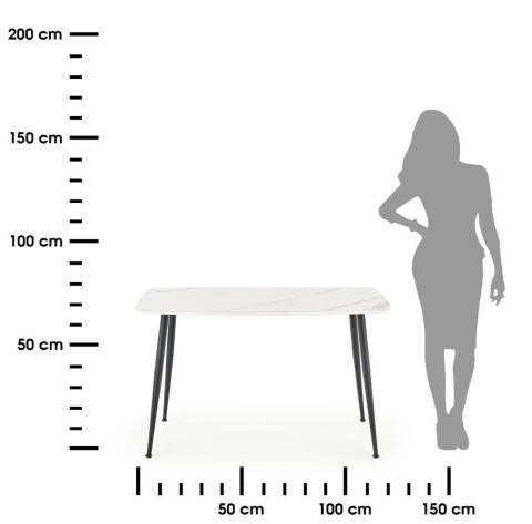 Stół Marco White Marble 120x70 cm Stalowa podstawa lakierowana na czarno, wierzchnia część blatu wykonana ze szkła imitującego m