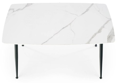 Stół Marco White Marble 120x70 cm Stalowa podstawa lakierowana na czarno, wierzchnia część blatu wykonana ze szkła imitującego m