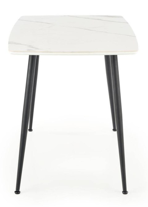 Stół Marco White Marble 120x70 cm Stalowa podstawa lakierowana na czarno, wierzchnia część blatu wykonana ze szkła imitującego m