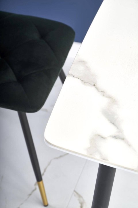 Stół Marco White Marble 120x70 cm Stalowa podstawa lakierowana na czarno, wierzchnia część blatu wykonana ze szkła imitującego m