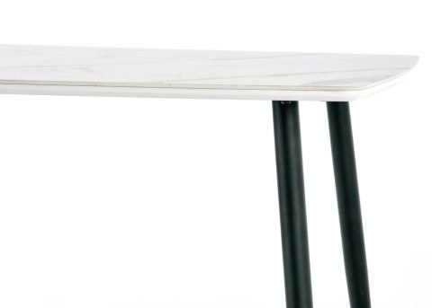 Stół Marco White Marble 120x70 cm Stalowa podstawa lakierowana na czarno, wierzchnia część blatu wykonana ze szkła imitującego m
