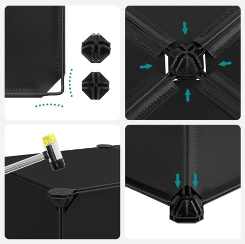 Czarna modułowa szafka na buty dodatki Modułowy regał szafka na buty, odzież, dodatki z 10 pudełkami wykonany z tworzywa sztuczn