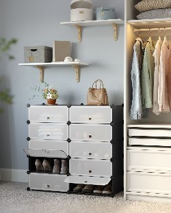 Czarna modułowa szafka na buty dodatki Modułowy regał szafka na buty, odzież, dodatki z 10 pudełkami wykonany z tworzywa sztuczn