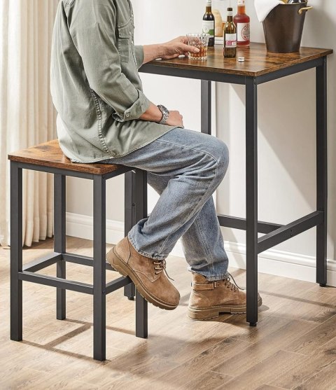 Komplet stół z 2 krzesłami barowymi LOFT Zestaw z wysokim blatem kuchennym i dwoma krzesłami barowymi w rustykalnej kolorystyce 