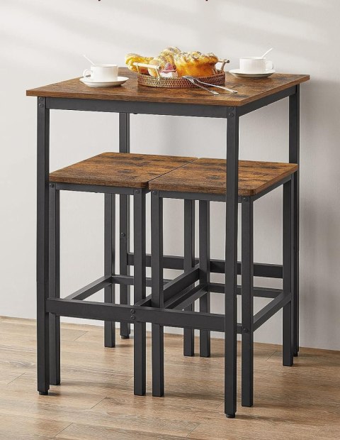 Komplet stół z 2 krzesłami barowymi LOFT Zestaw z wysokim blatem kuchennym i dwoma krzesłami barowymi w rustykalnej kolorystyce 