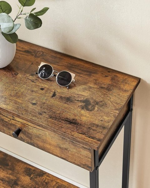 Konsola stół z dwoma szufladami 100 cm Stół wejściowy, konsola wykonana z płyty wiórowej oraz stalowej konstrukcji w rustykalne