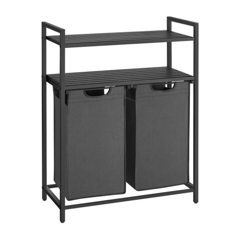 Kosz na pranie 2 komory 2 półki LOFT Funkcjonalny kosz na pranie w czarno-szarej kolorystyce z 2 wyjmowanymi przegrodami i 2 pół