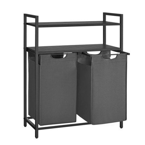 Kosz na pranie 2 komory 2 półki LOFT Funkcjonalny kosz na pranie w czarno-szarej kolorystyce z 2 wyjmowanymi przegrodami i 2 pół