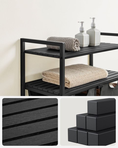 Kosz na pranie 2 komory 2 półki LOFT Funkcjonalny kosz na pranie w czarno-szarej kolorystyce z 2 wyjmowanymi przegrodami i 2 pół