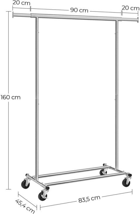 Mobilny wieszak na ubrania srebrny chrom oba w stylu rystykalnym, loft oraz industrialnym