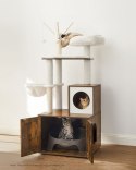 Solidny drapak dla kota z kuwetą 2w1 Stabilny drapak z płyty MDF i naturalnego sizalu z kuwetą zamykaną na drzwiczki i bocznym 