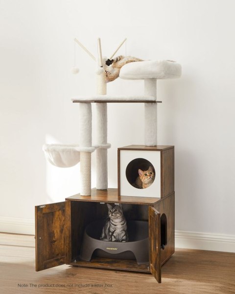 Solidny drapak dla kota z kuwetą 2w1 Stabilny drapak z płyty MDF i naturalnego sizalu z kuwetą zamykaną na drzwiczki i bocznym 