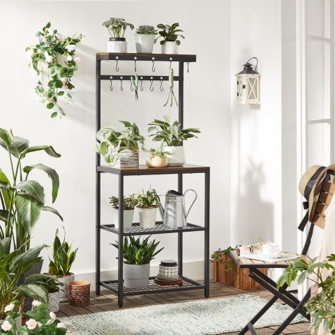 Solidny loftowy regał kuchenny 4 poziomy Funkcjonalny wielopoziomowy regał kuchenny z 4 półkami i 12 haczykami, wykonany ze sta