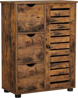 Szafka 3 szuflady rustykalny brąz LOFT Komoda szafka z 3 szufladami i 2 regulowanymi półkami za drzwiczkami w rustykalnym brązie