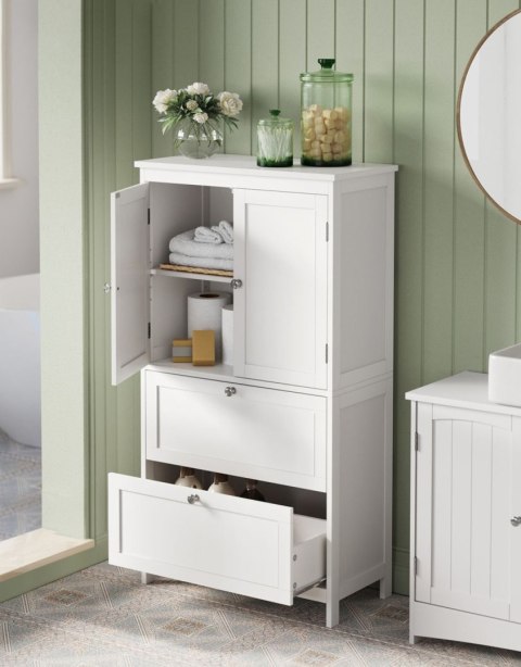 Szafka łazienkowa stojąca klasyczna biel Szafka łazienkowa wyposażona w 2 szuflady i 2 drzwiami, z możliwością regulacji półek w
