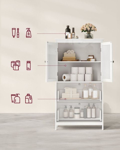 Szafka łazienkowa stojąca klasyczna biel Szafka łazienkowa wyposażona w 2 szuflady i 2 drzwiami, z możliwością regulacji półek w