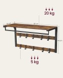 Wieszak na ubrania półka ścienna LOFT Rustykalny ścienny wieszak na ubrania z 10 haczykami, metalowym drążkiem oraz wytrzymałą p