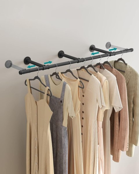 Wieszak ścienny ze stali czarny 170 cm Funkcjonalny wieszak ścienny na ubrania, montaż ścienny, nośność do 68 kg