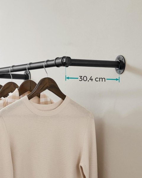 Wieszak ścienny ze stali czarny 170 cm Funkcjonalny wieszak ścienny na ubrania, montaż ścienny, nośność do 68 kg