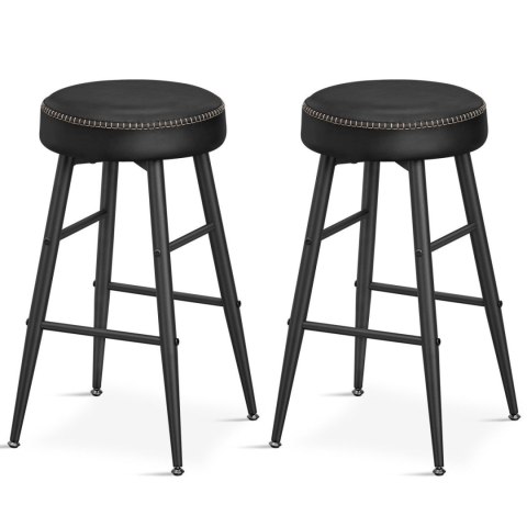 Zestaw 2 hokerów krzesła barowe czarne Zestaw dwóch stabilnych hokerów wykonanych ze stali i pianki o wysokiej sprężystości, sie