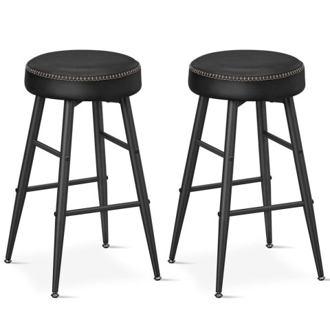 Zestaw 2 hokerów krzesła barowe czarne Zestaw dwóch stabilnych hokerów wykonanych ze stali i pianki o wysokiej sprężystości, sie