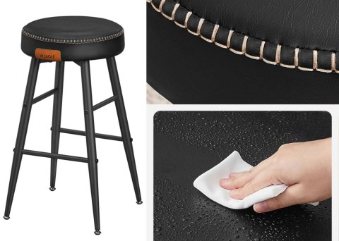 Zestaw 2 hokerów krzesła barowe czarne Zestaw dwóch stabilnych hokerów wykonanych ze stali i pianki o wysokiej sprężystości, sie